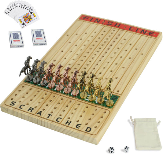 Jyquorp Horse Race Board Game: metal horses on a durable wood board for family play.