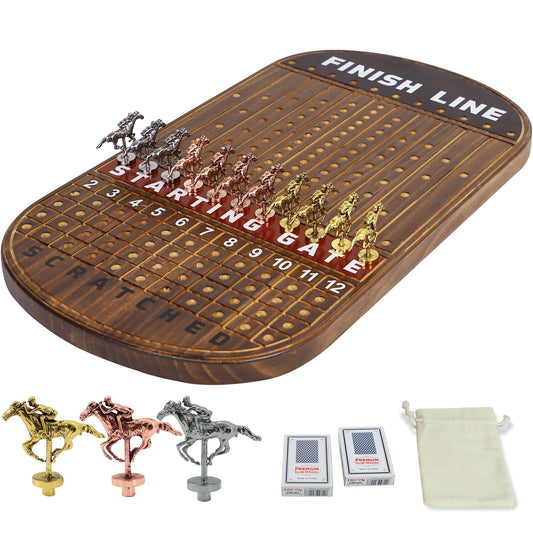 Jyquorp Horse Race Board top view highlights durable wooden construction for family play.