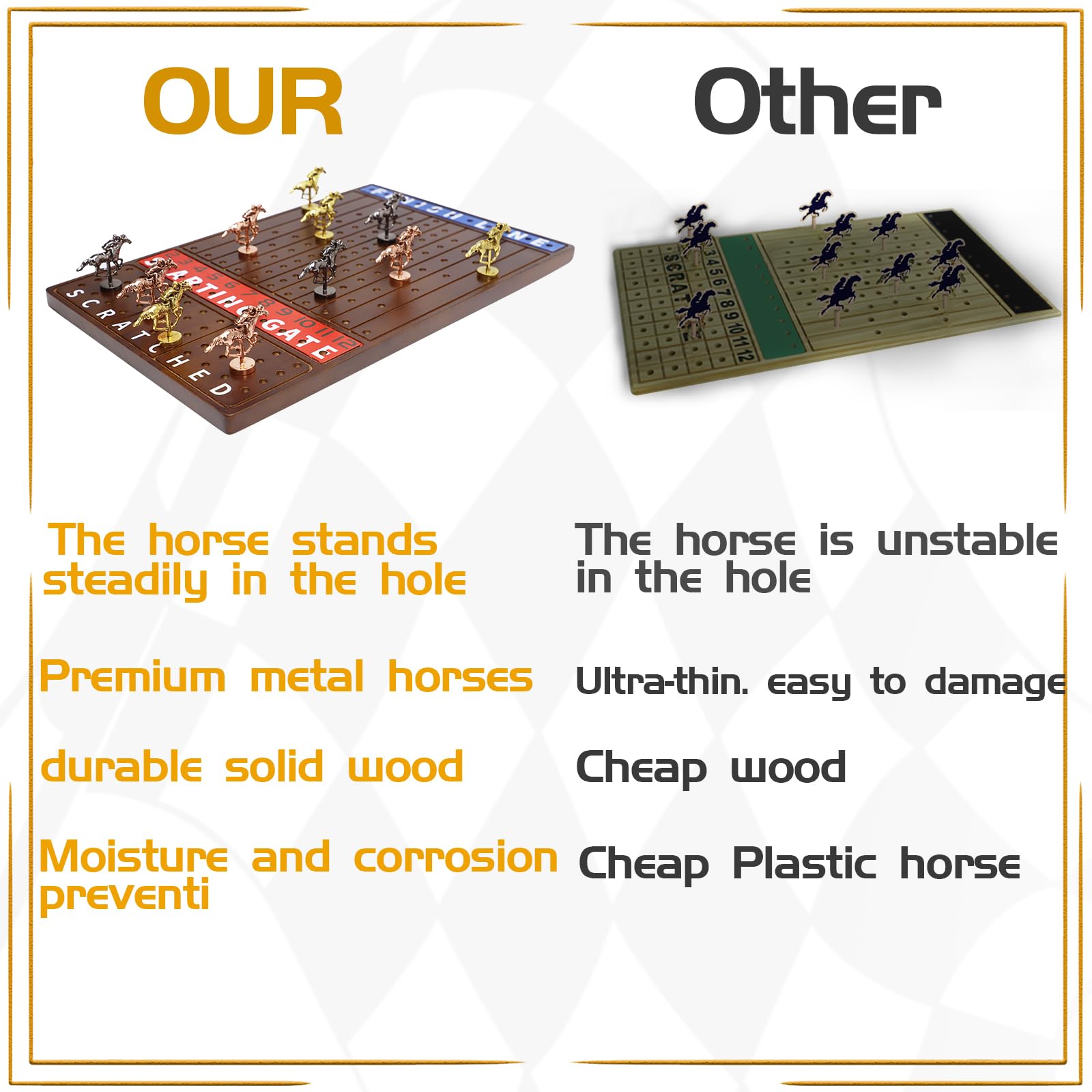 Jyquorp metal horse race board game dice and cards in action.