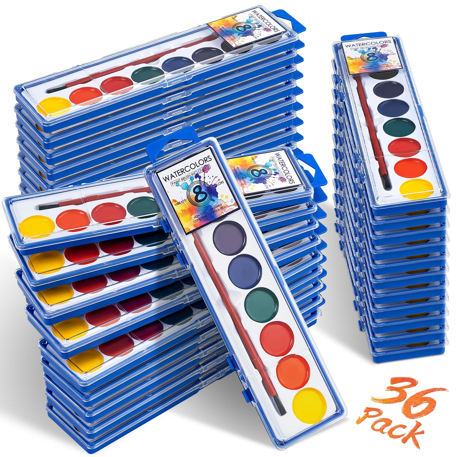 Jyusmile 36-pack watercolor set with brush, vibrant colors ready for classroom art