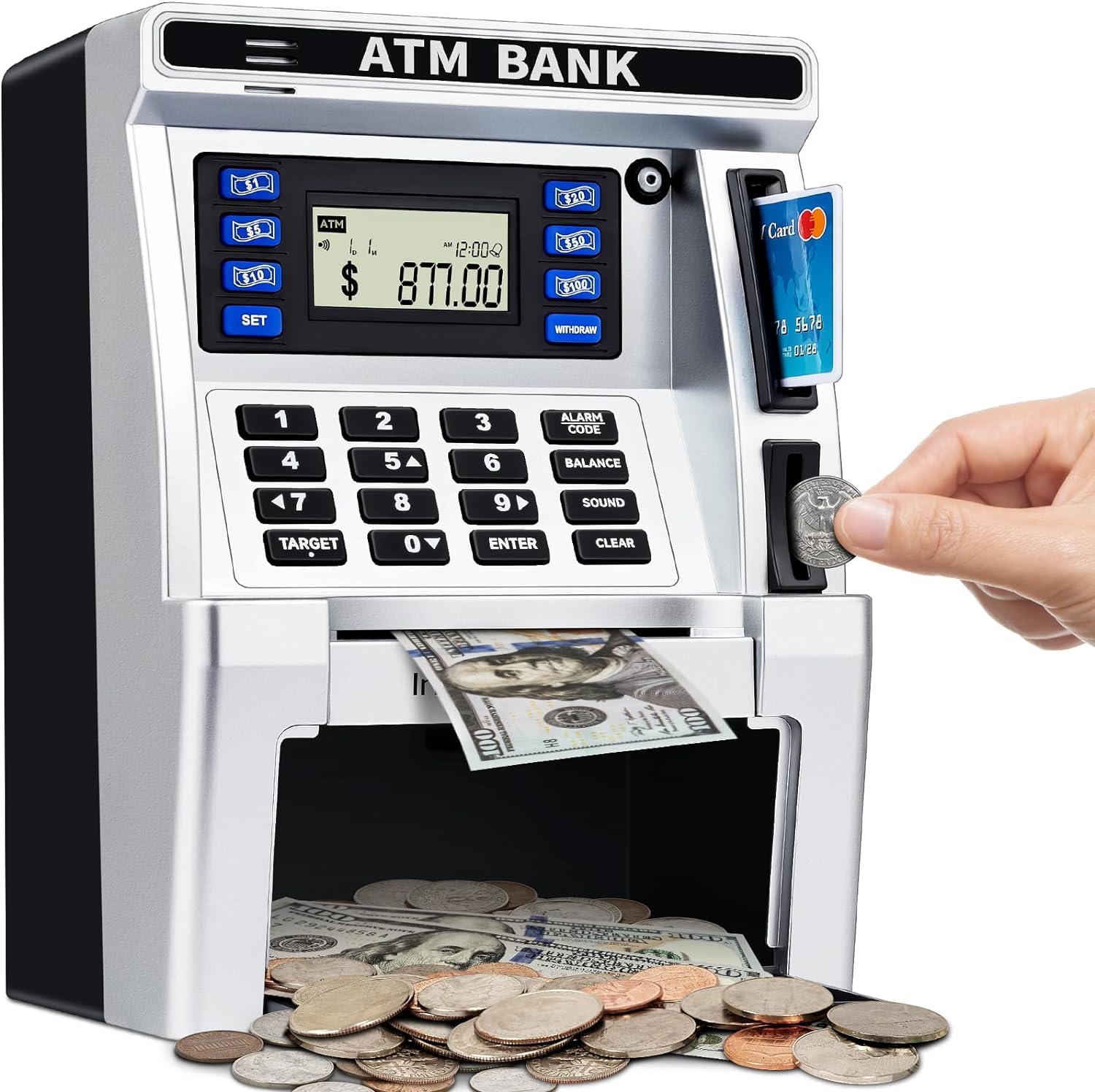 Jyusmile ATM piggy bank accepting real cash to grow savings