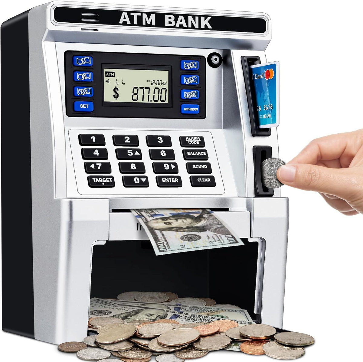 Jyusmile ATM piggy bank accepting real cash to grow savings