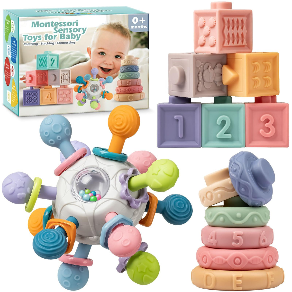 Jyusmile baby teether with 12 textured chew points soothes gums on contact.