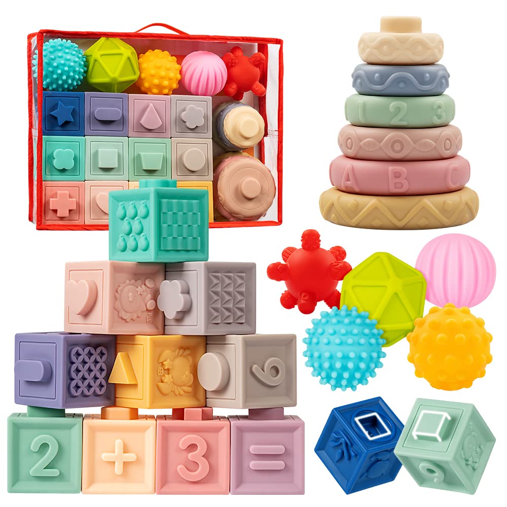 Jyusmile baby toys 6-12 months blocks enhance fine motor skills and color recognition