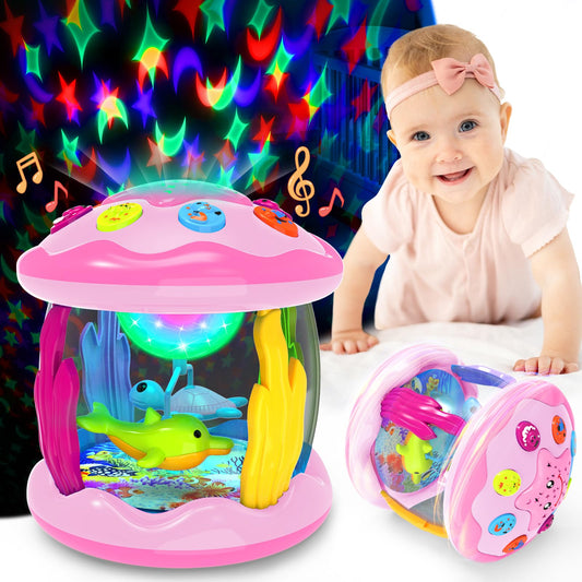 Jyusmile baby toy with musical lights and ocean rotation for calming playtime.