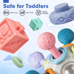Jyusmile connectable building blocks promote color and shape recognition during play.