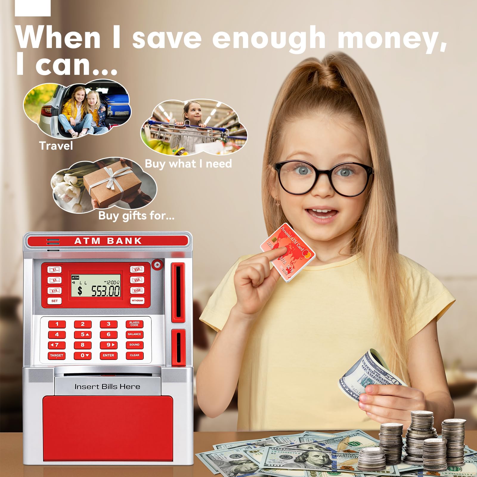 Jyusmile durable plastic design keeps the piggy bank safe for daily use