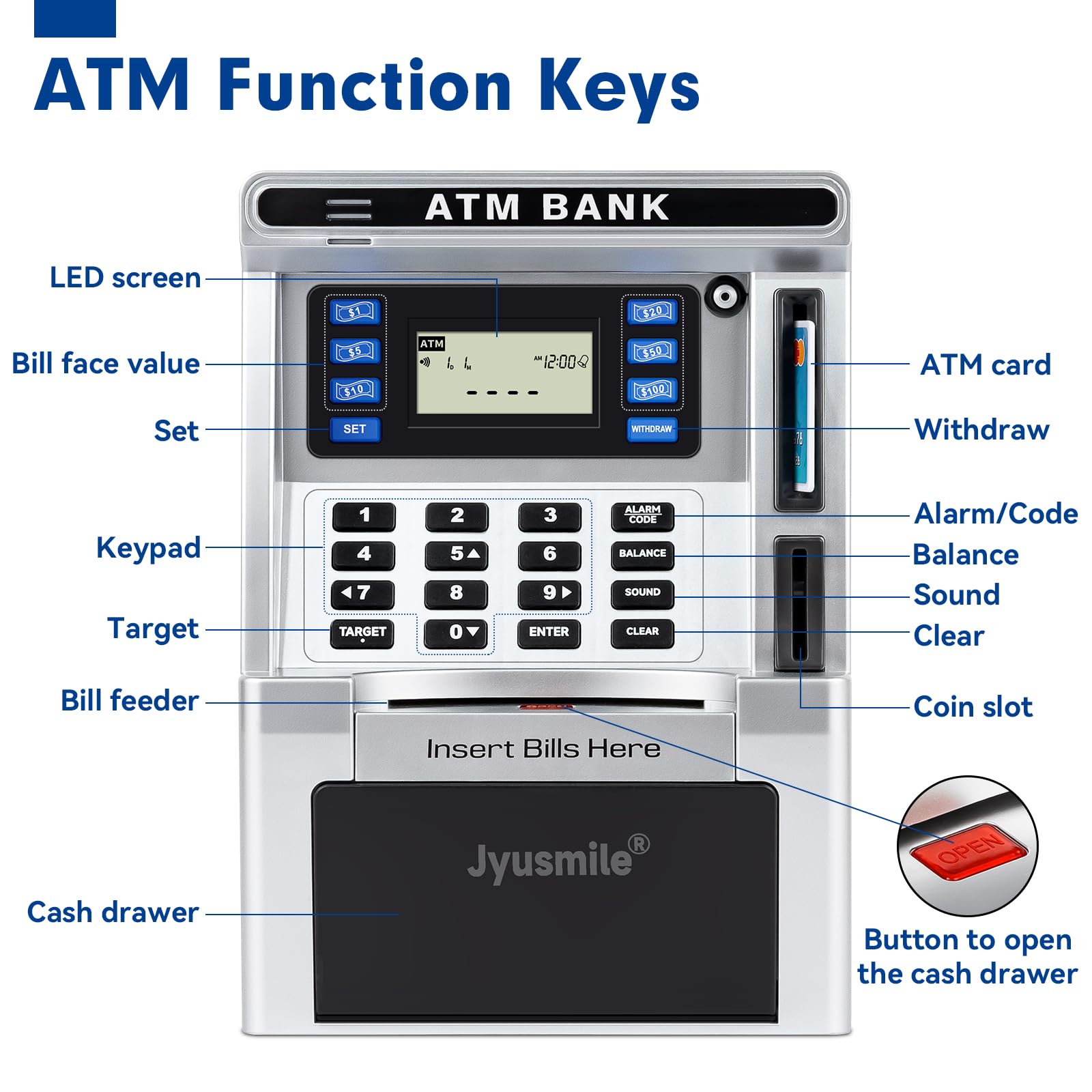 Jyusmile gift-ready ATM piggy bank suitable for birthdays