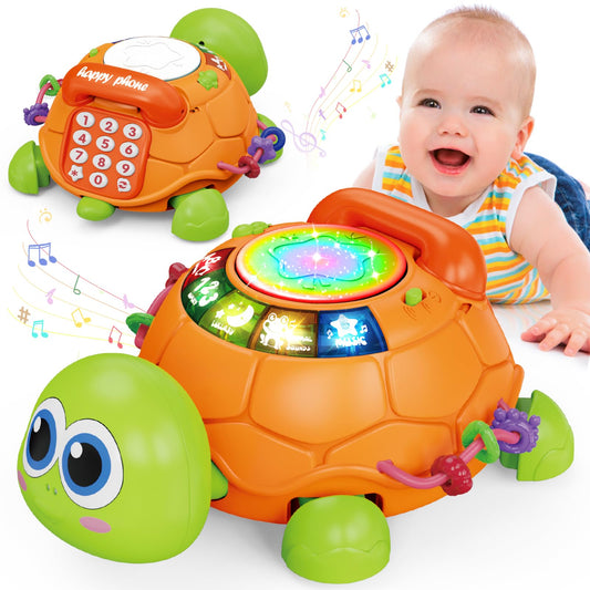 Jyusmile musical turtle crawling toy front view encourages crawling and exploration.