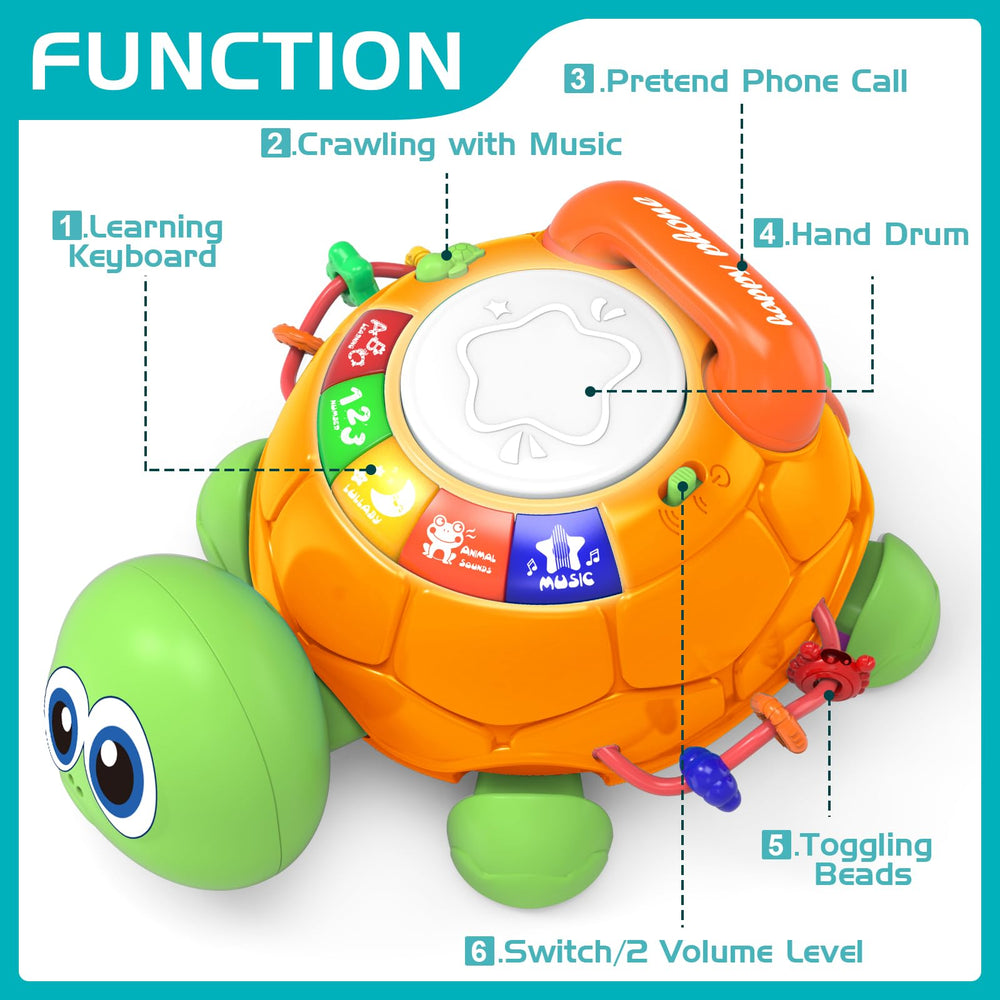 Jyusmile turtle toy with lights and songs captures attention and aids focus.