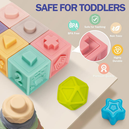 Jyusmile newborn rattle teether with soft tips for safe teething exploration.