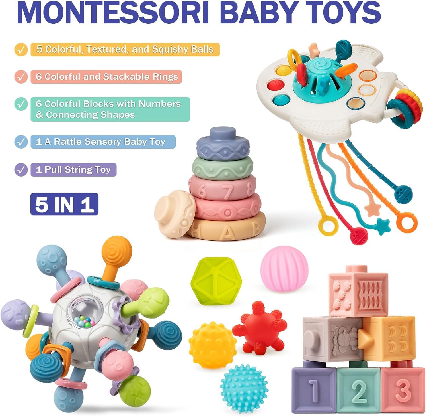 Jyusmile soft building blocks invite stacking play and shape recognition.