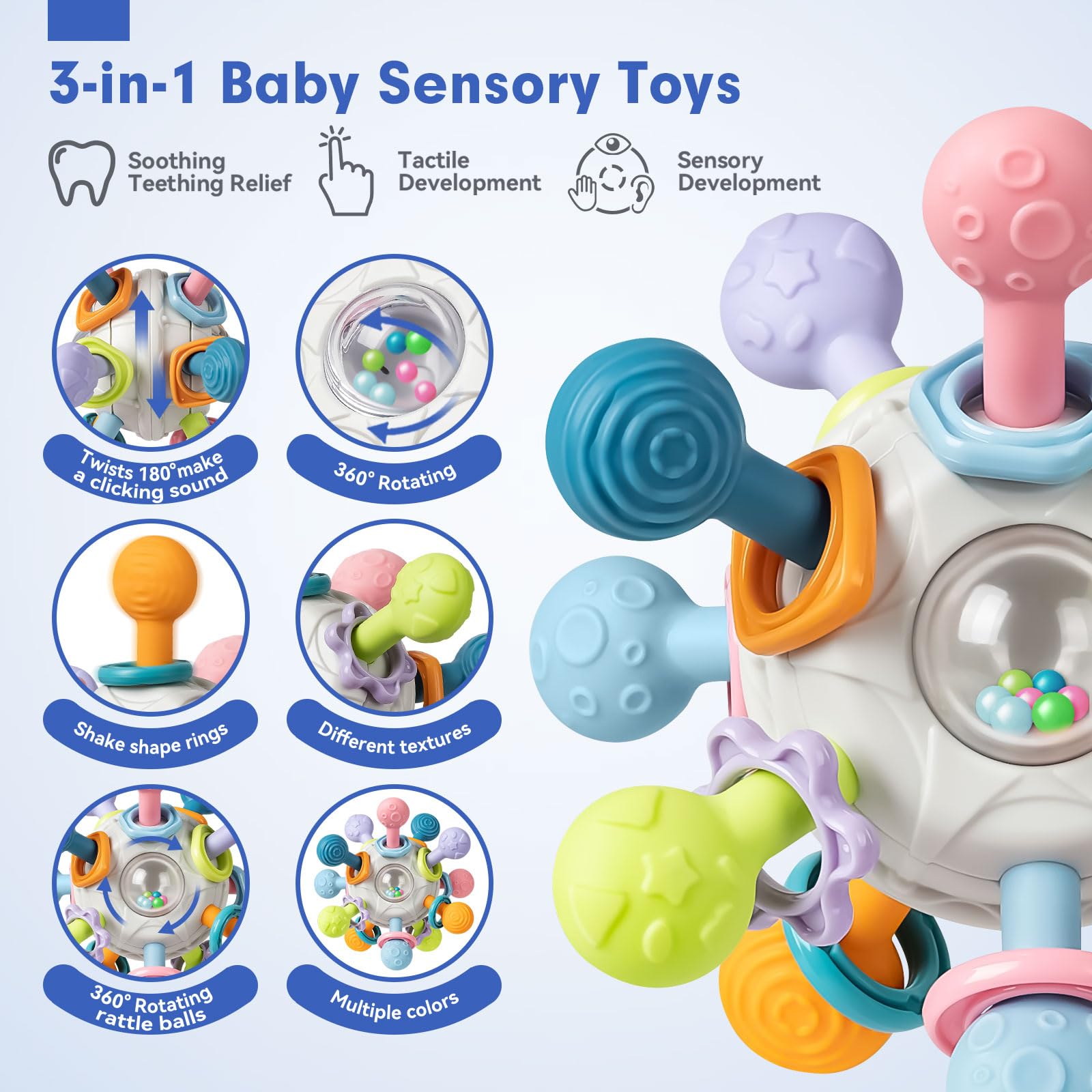 Jyusmile soft stacking rings are squeezable and great for little hands.