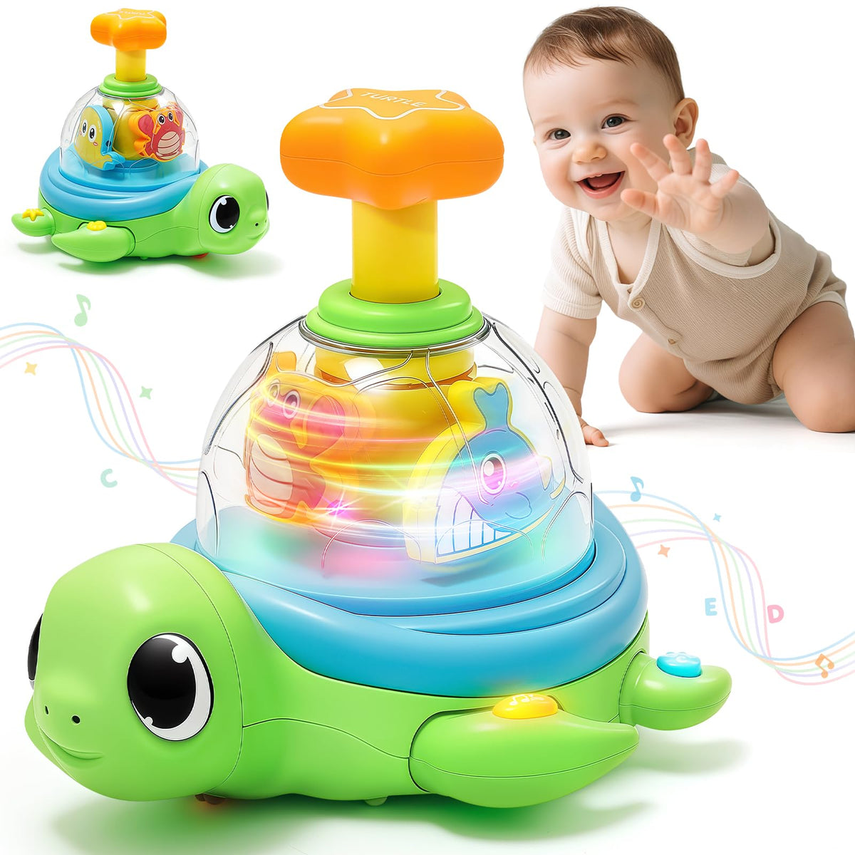 Jyusmile turtle toy with star lights invites babies to play and listen