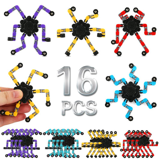 JYXT 16 pack deformable fidget spinner chain robot for stress relief on the go.