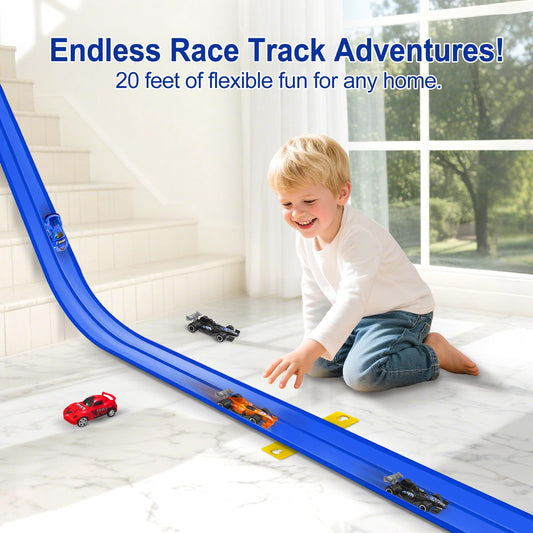 Jyyuehai two race cars beside the flex track for action