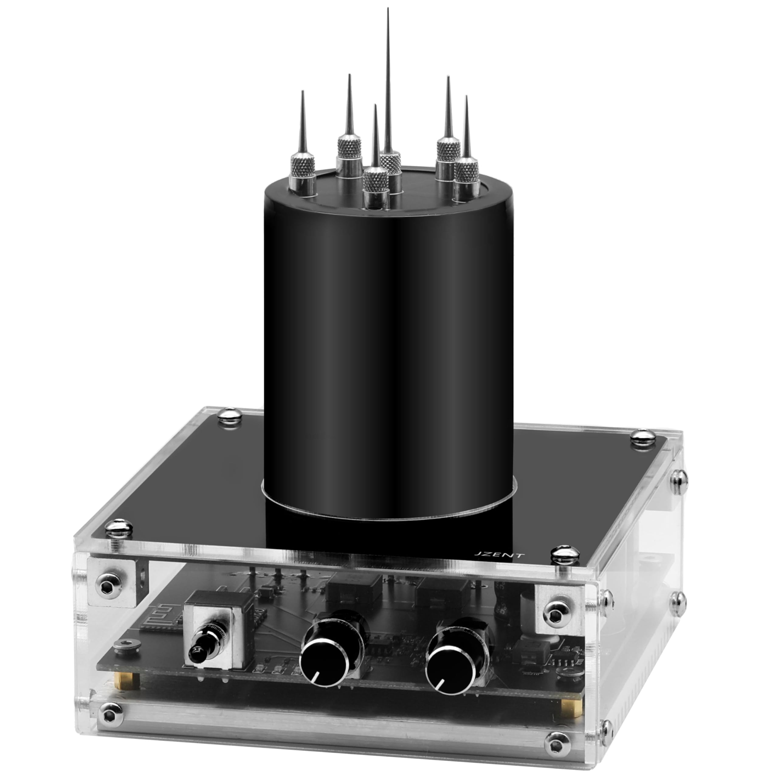 JZENT Bluetooth music Tesla coil front view with vivid arc display.