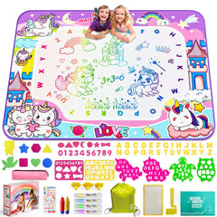 JZSIJ Water Doodle Mat with unicorn pattern and backpack for mess-free playtime.