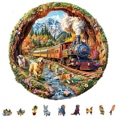 KAAYEE dogs racing trains wood puzzle with dynamic motion for family fun