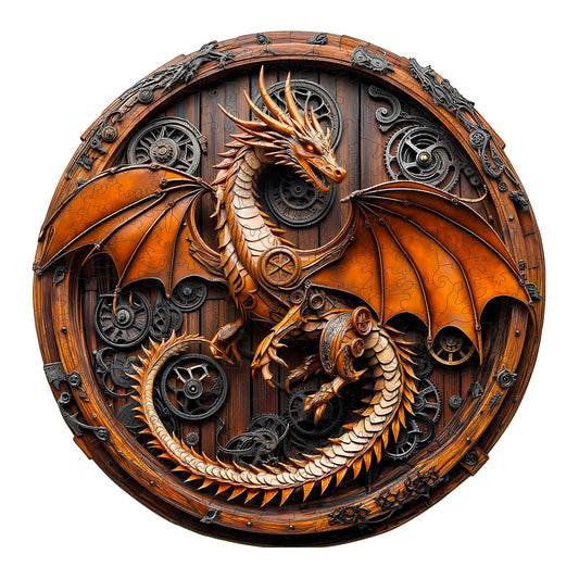 KAAYEE Dragon 3D puzzle front view with gears and metallic wings; ideal decor.