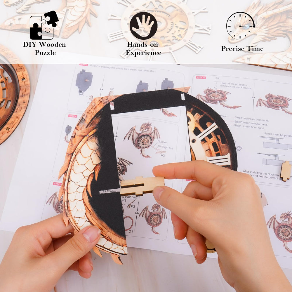 KAAYEE dragon clock puzzle assembled on desk as a striking timepiece and decor