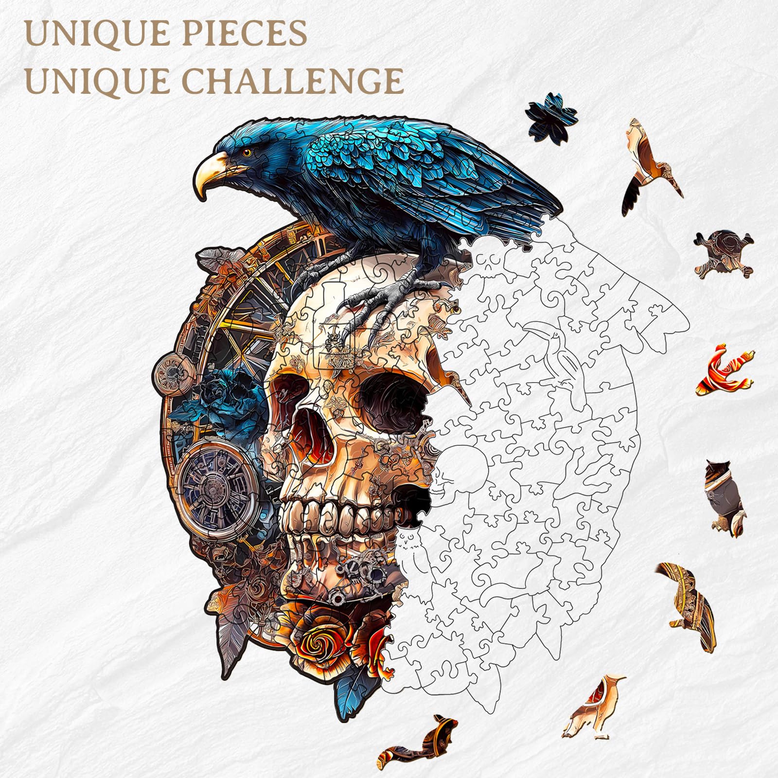 KAAYEE Raven puzzle on shelf: unique 3D decor after completion.