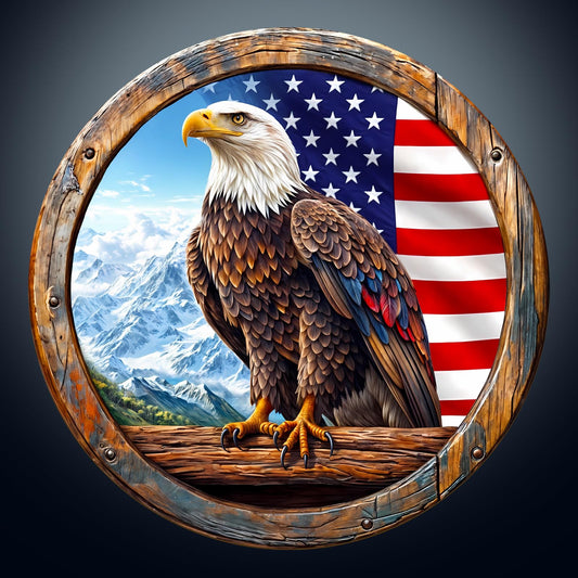 KAAYEE wooden puzzle: 3D bald eagle front view with vivid UV-printed details for immersive assembly.