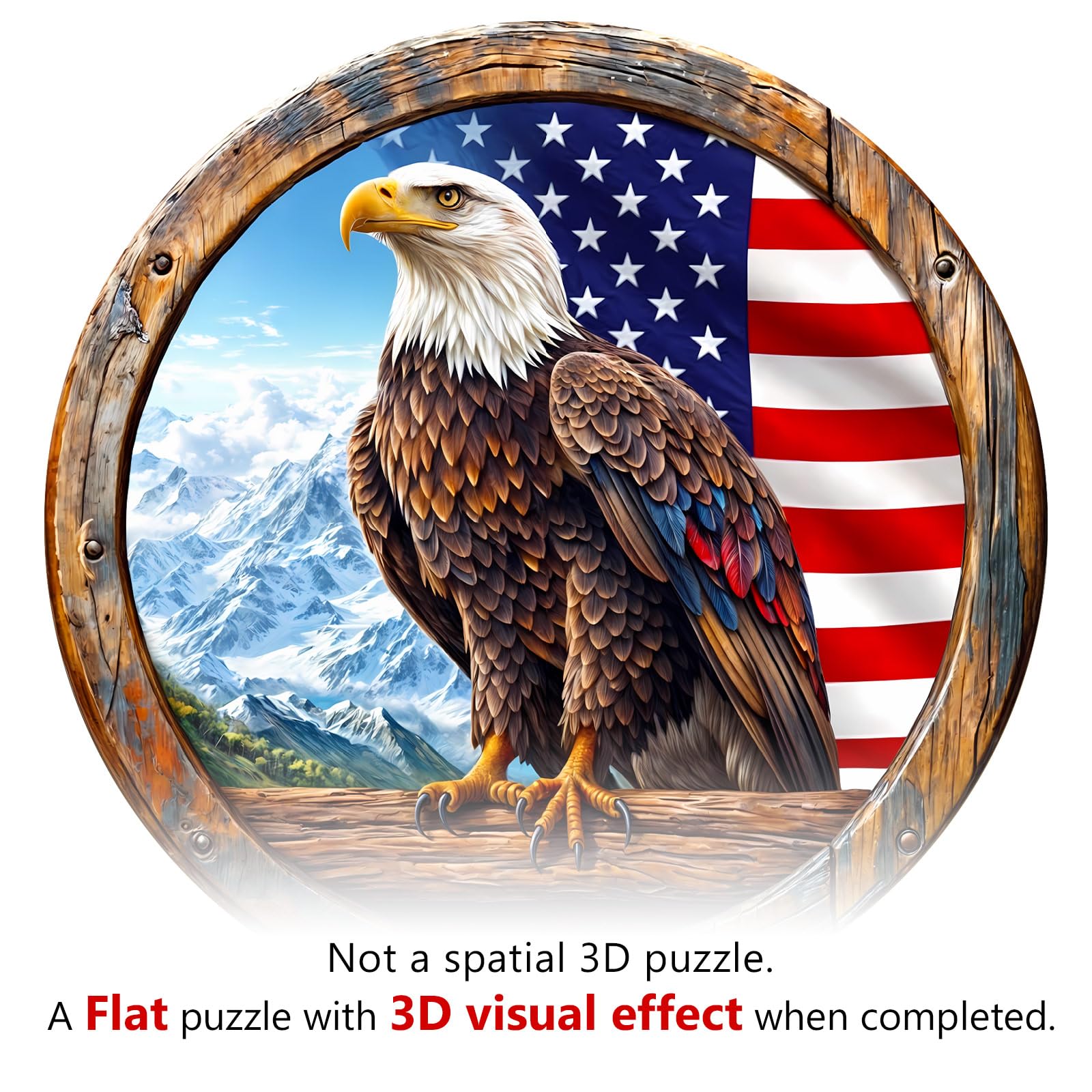 KAAYEE puzzle scene: snowy mountains behind the bald eagle for lifelike contrast.
