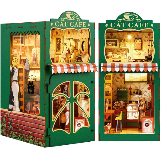 KaayeeWood Book Nook Cat Cafe cover adds warm shelf decor
