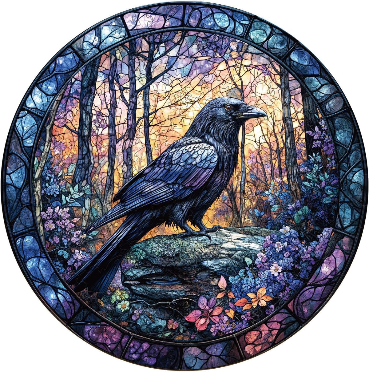 KaayeeWood Dusk Raven puzzle outline on a desk reveals detailed crow silhouette.