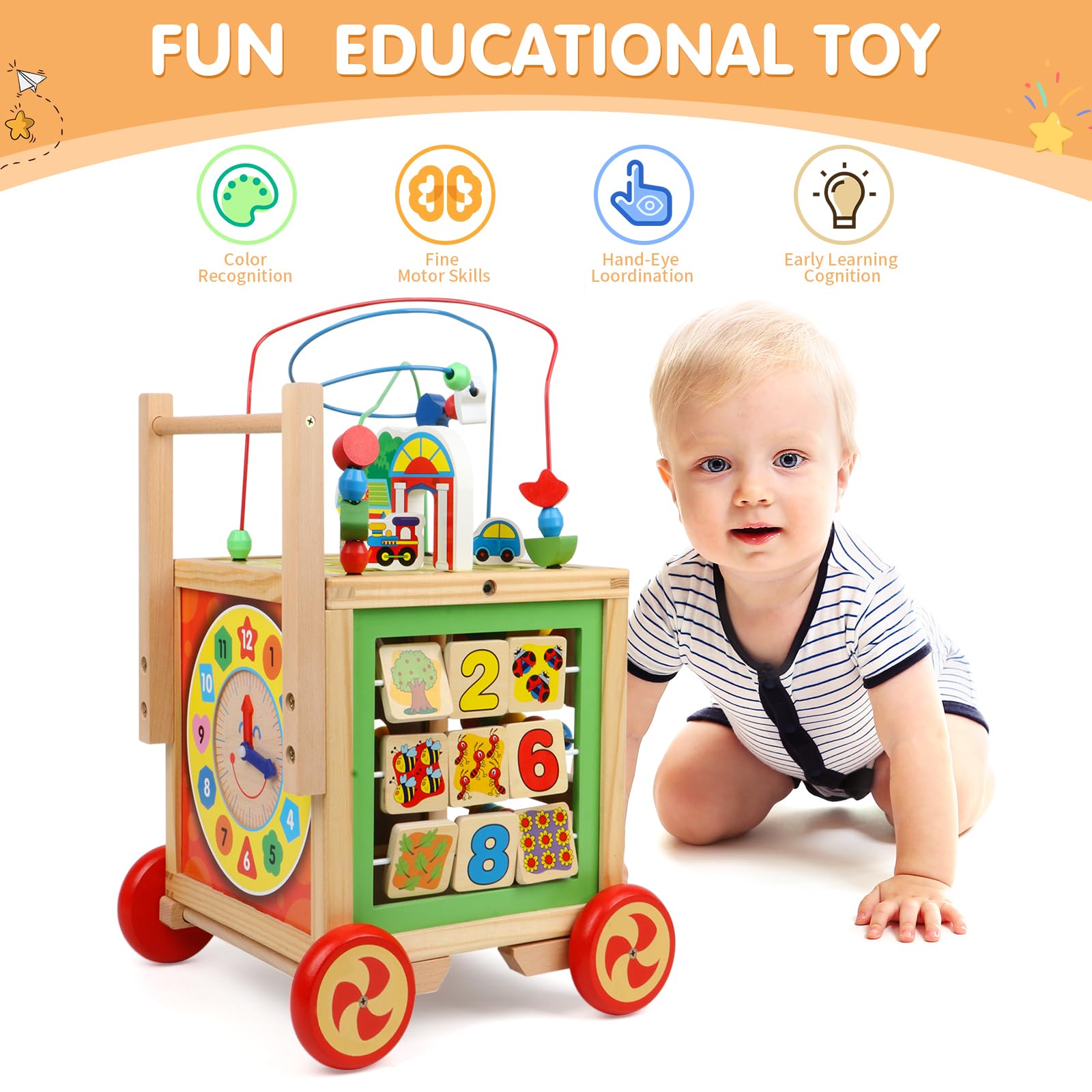 KABENFIS wooden activity cube abacus blocks spark early cognition and pattern recognition