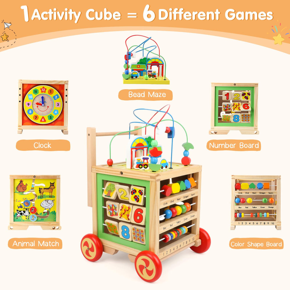 KABENFIS wooden activity cube teaching clock supports time concepts during toddler play