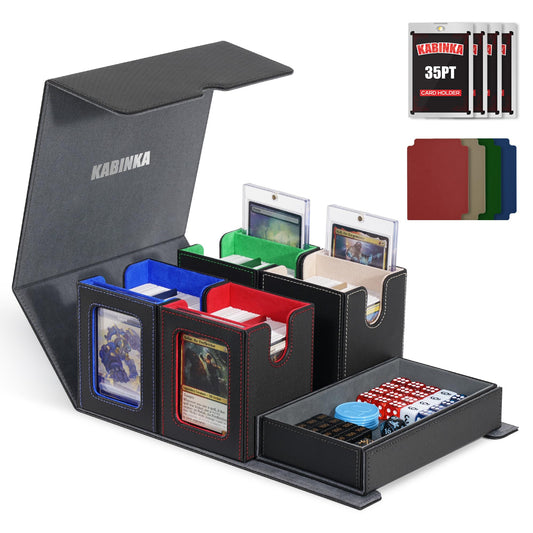 Kabinka card deck box with commander-display windows showing prized cards securely.