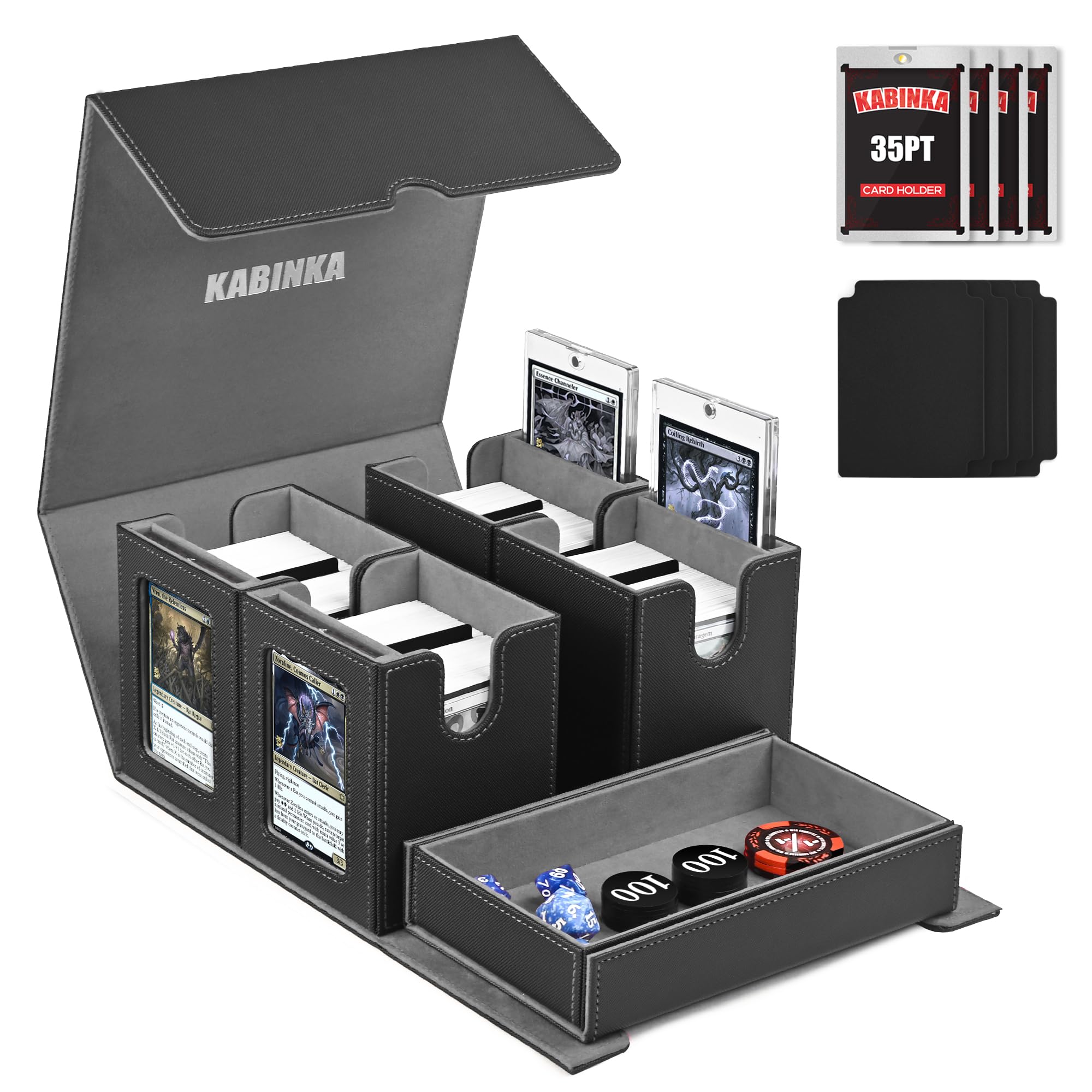 Kabinka Commander Deck Box with dice tray for portable play and storage.