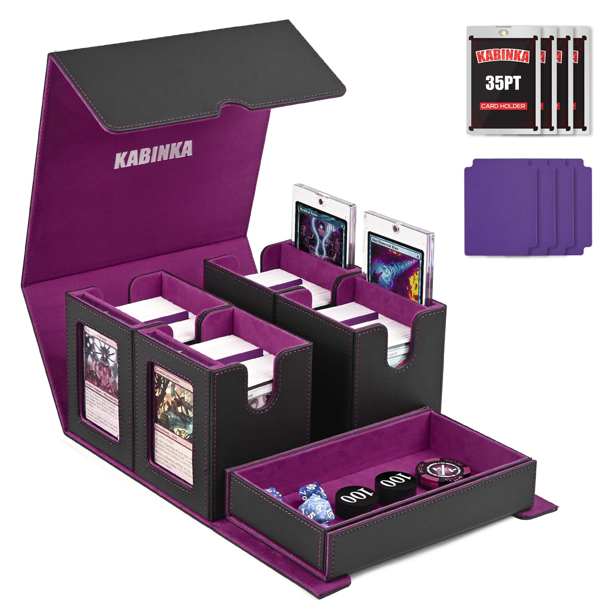 Kabinka Commander deck box with dice tray offers versatile storage for game nights.