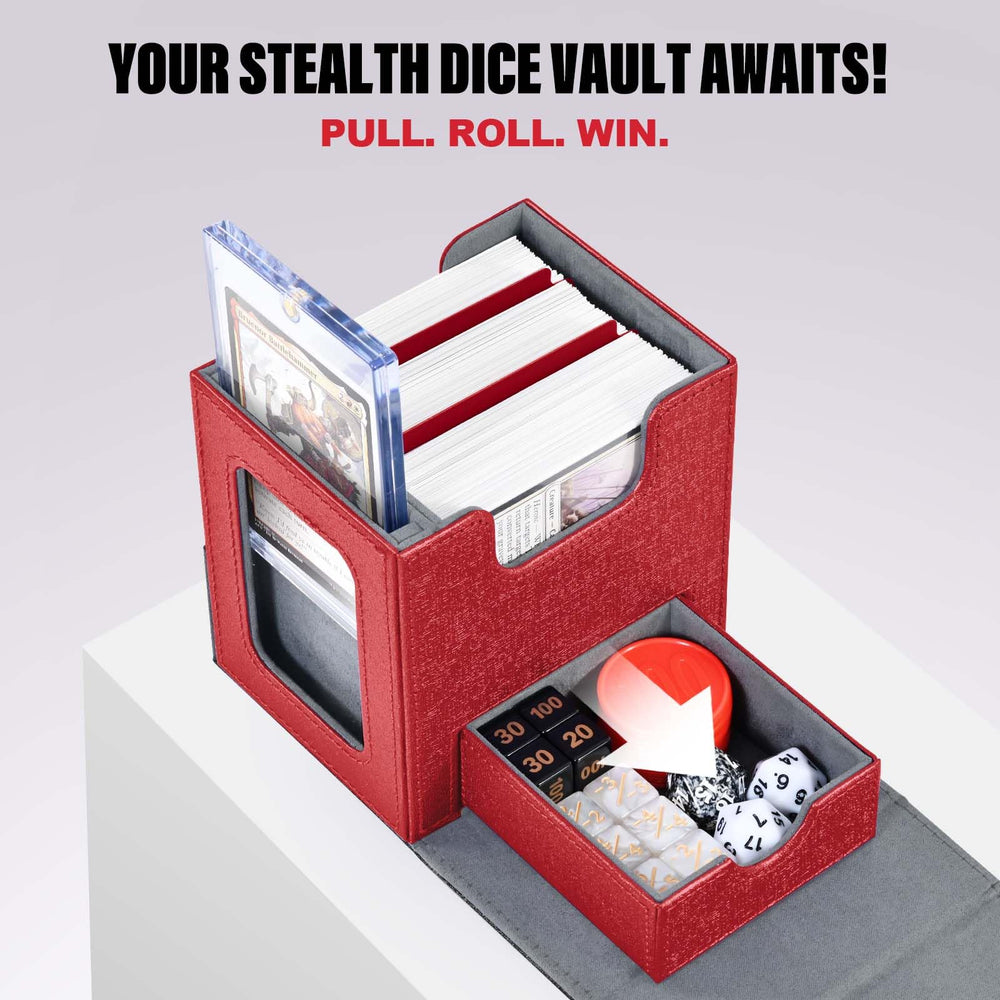 Hidden dice drawer in Kabinka deck box keeps accessories secure