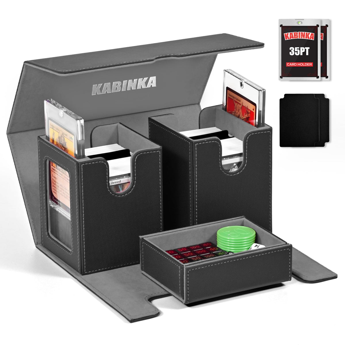 Kabinka MTG deck box with commander display windows for showcasing cards.