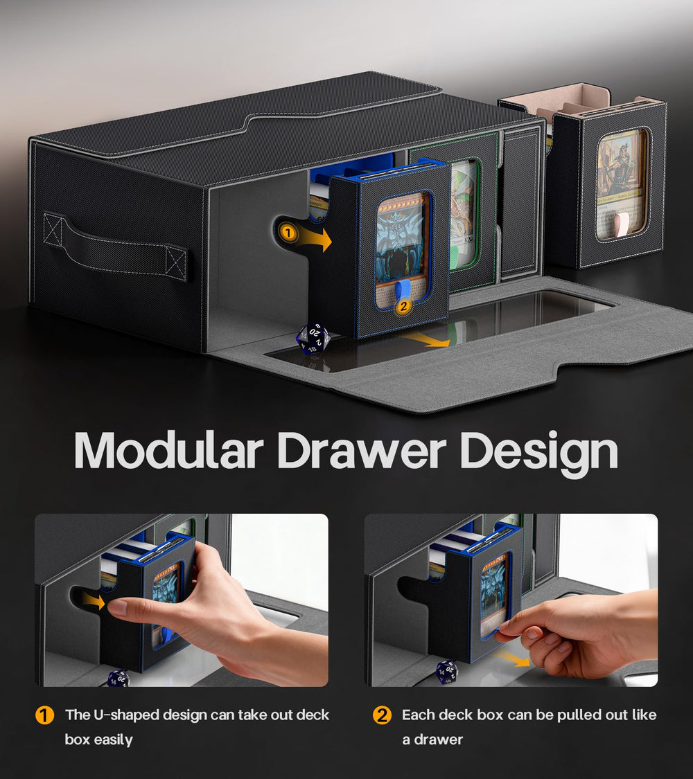 Kabinka MTG Commander Deck Box features dedicated commander slots and ID windows.