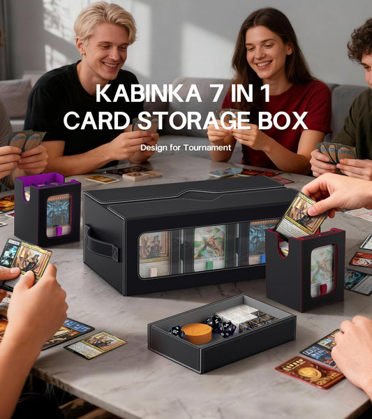 Kabinka MTG Commander Deck Box open lid shows dice tray and sleeves.