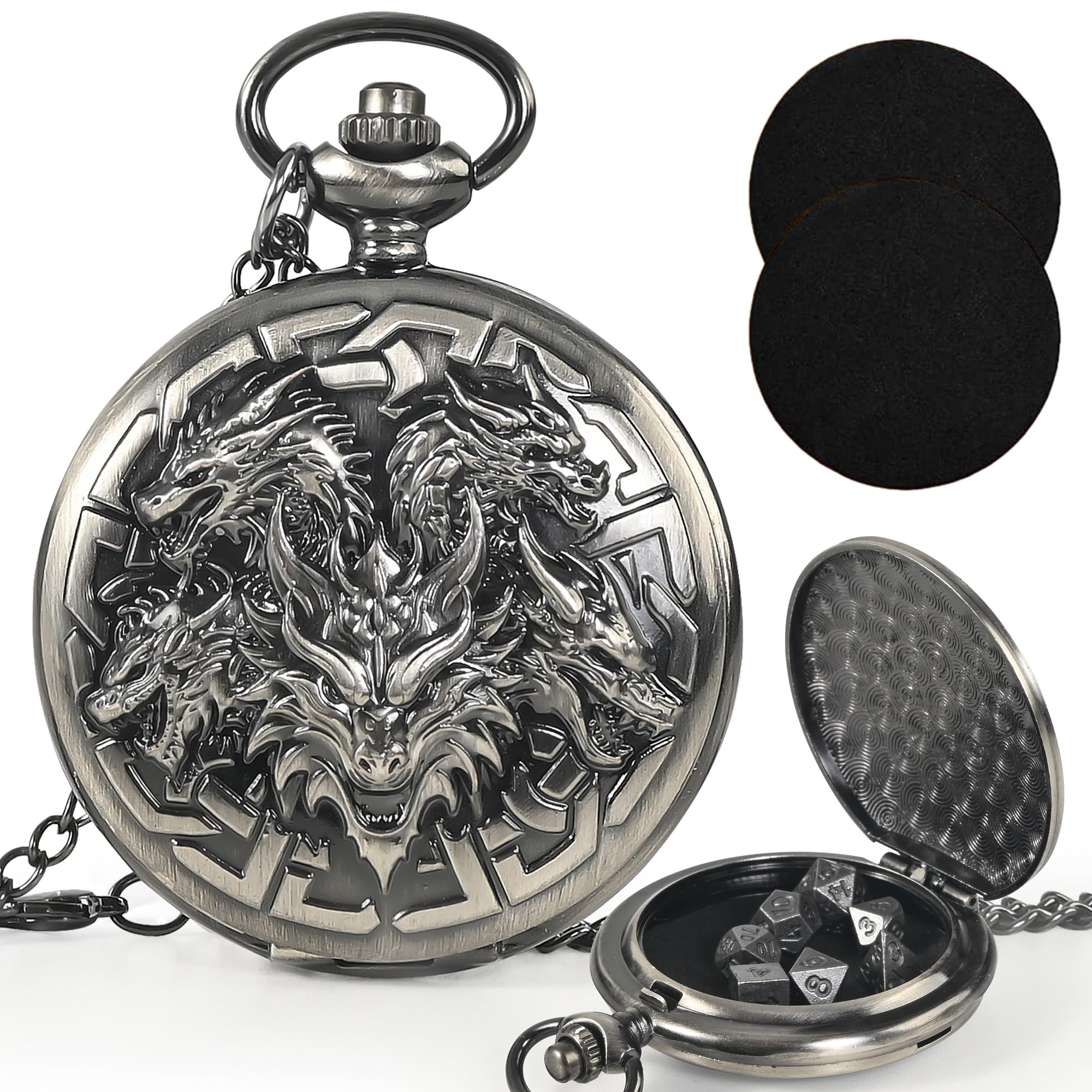 Kabinka DND dice in pocket watch shell for portable gameplay on the go