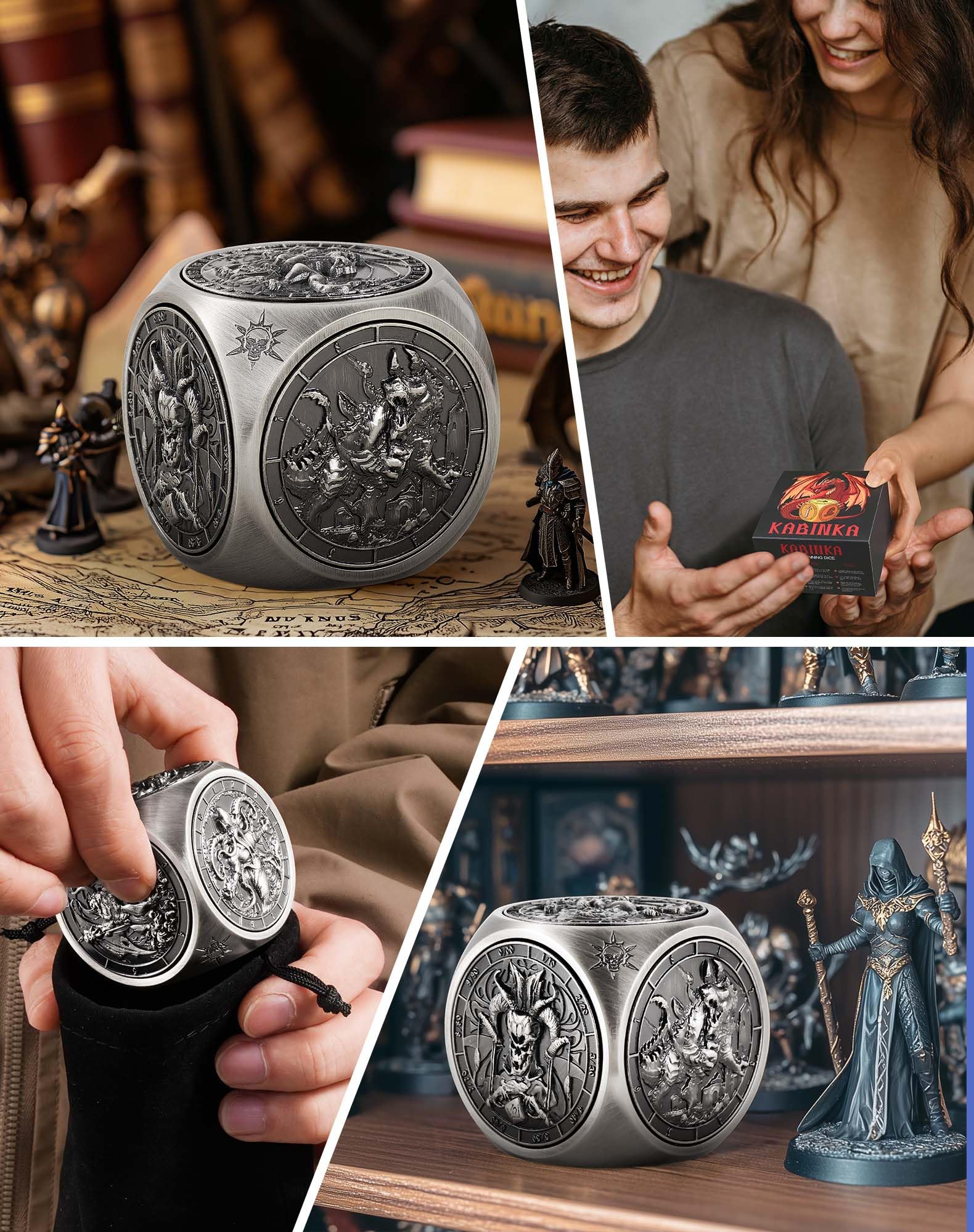 Kabinka ancient silver spinner ideal for holidays and TRPG play.