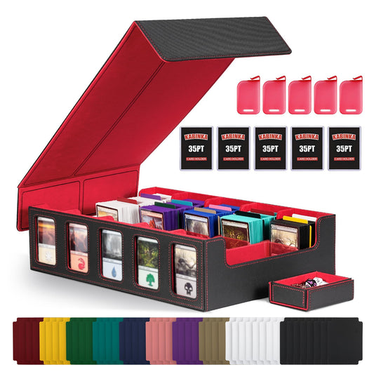 Kabinka trading card storage box displays commander cards for quick deck identification.