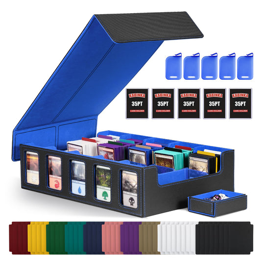 Kabinka trading card storage box with commander display for MTG and other card games.