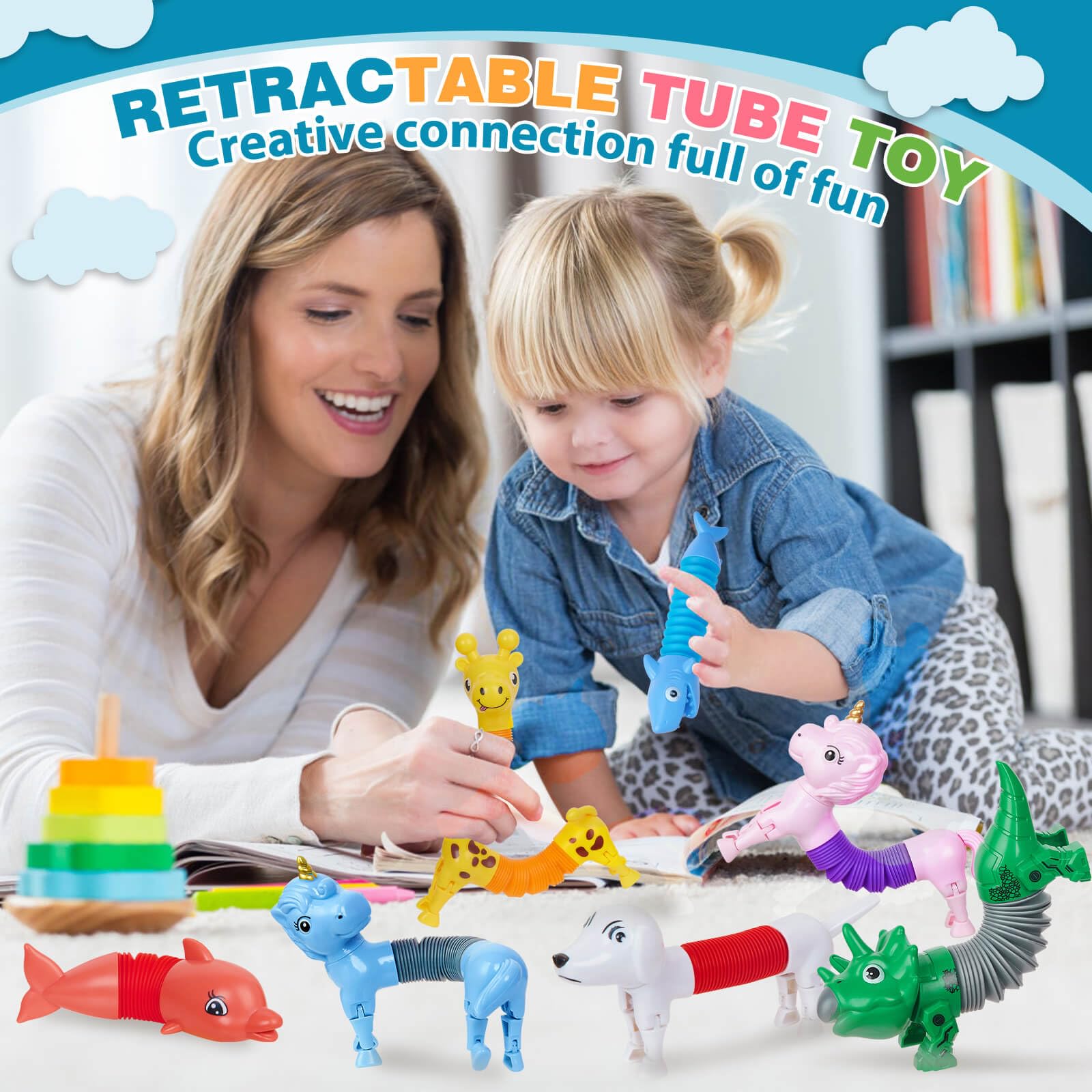 Kabvry Animal Pop Tubes giraffe shape for visual stimulation and flexible fun.