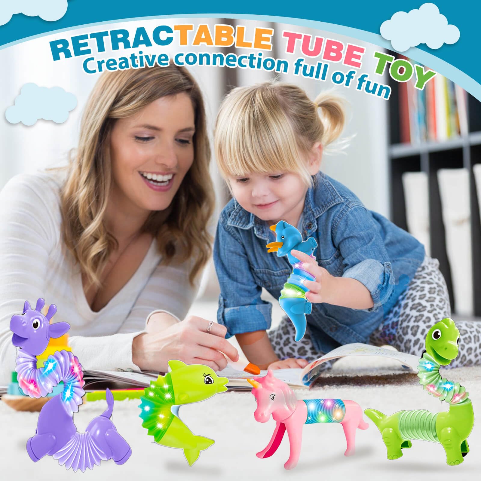 Kabvry LED butterfly Animal Pop Tube encourages gentle squeezing and color glow.
