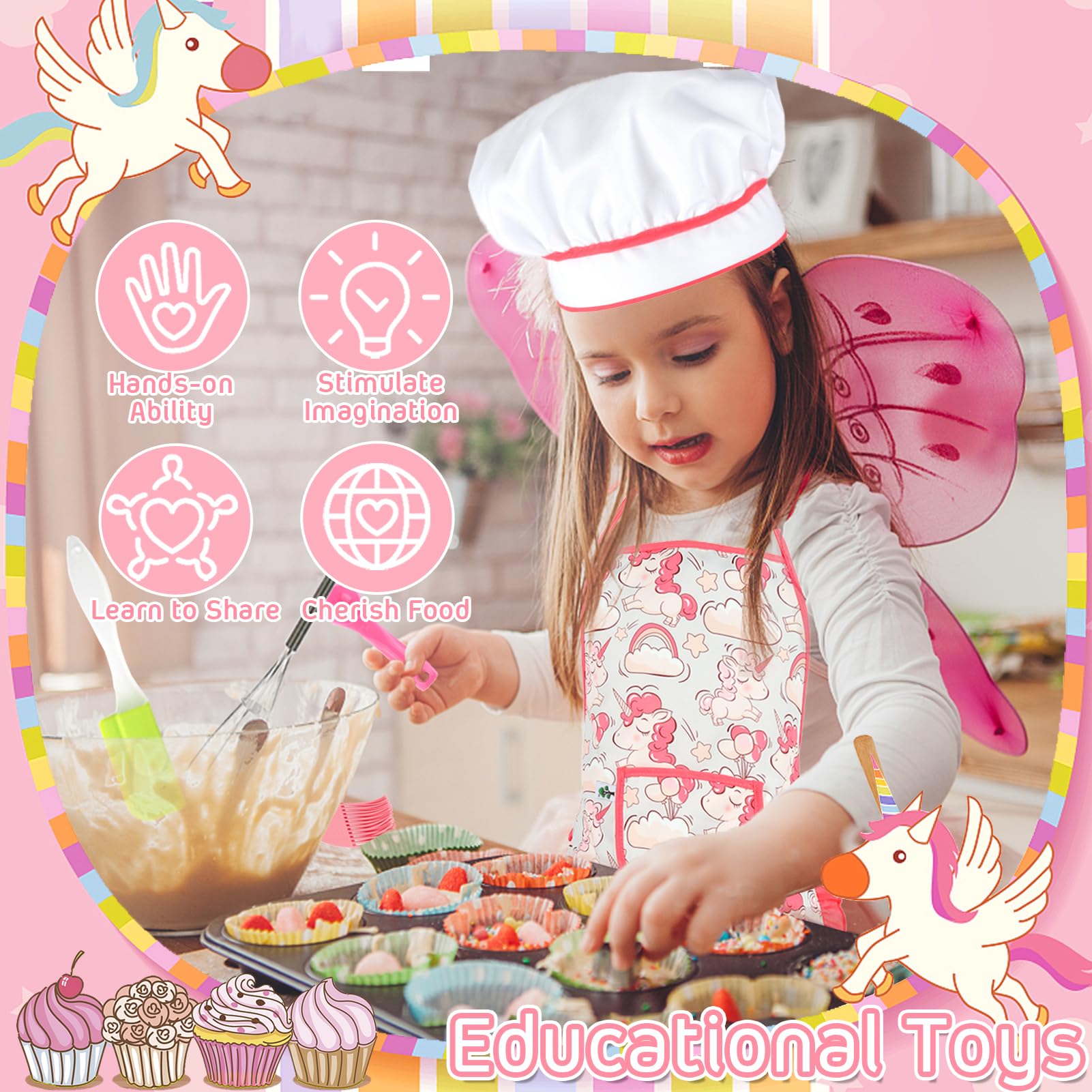 KAEGREEL unicorn chef hat enhances pretend cooking and helps kids look the part.