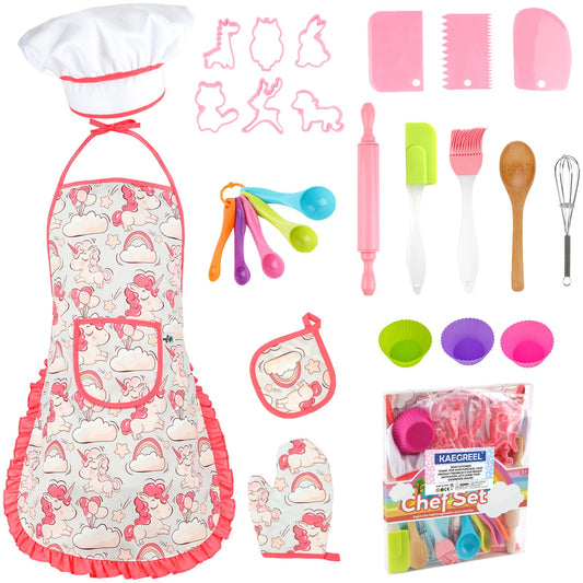 KAEGREEL Kids Baking Set unicorn apron in pink supports imaginative play and safe kitchen fun.