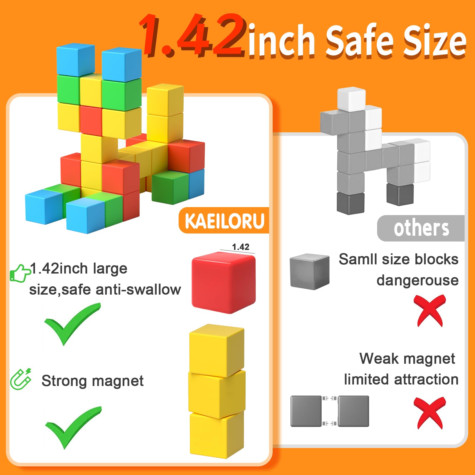 KAEILORU magnetic blocks with 360-degree rotation encourage smooth building play.