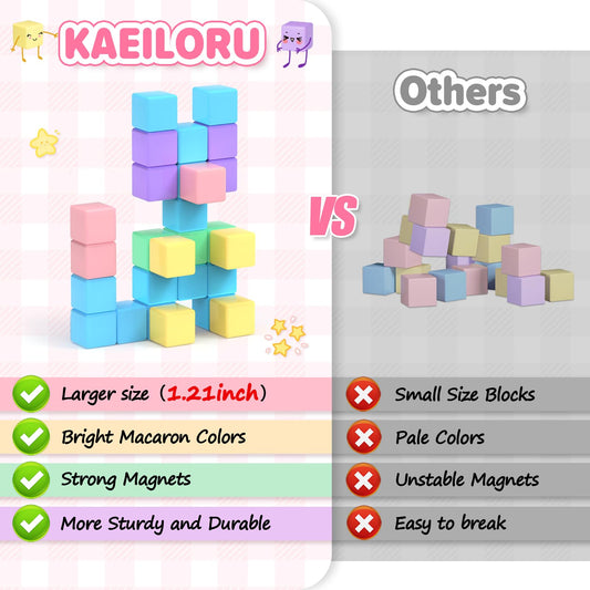 KAEILORU magnetic cubes for toddlers: safe, rounded edges for easy grip.