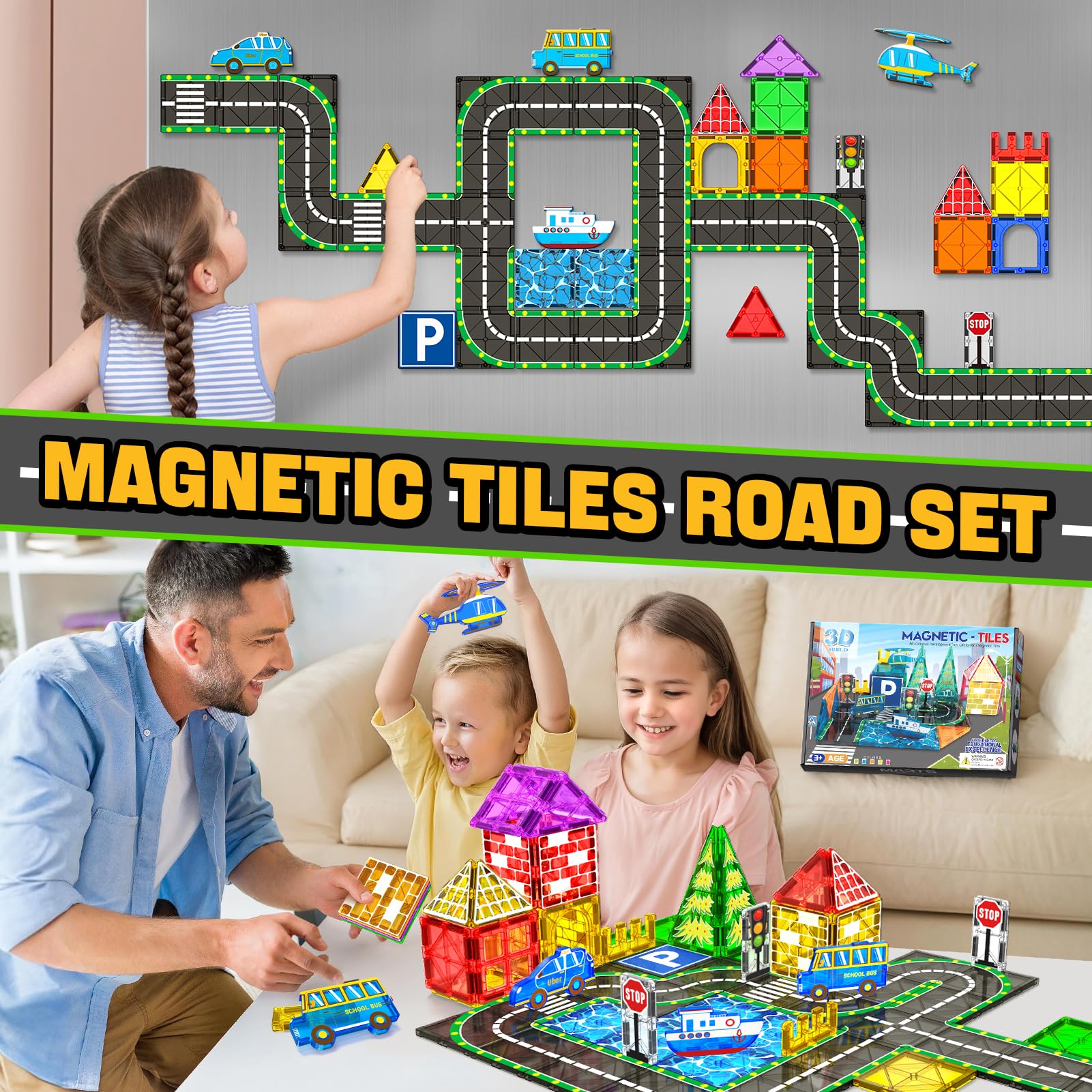 KAEILORU magnetic tiles traffic lights highlighting color cues for sequencing and role-play